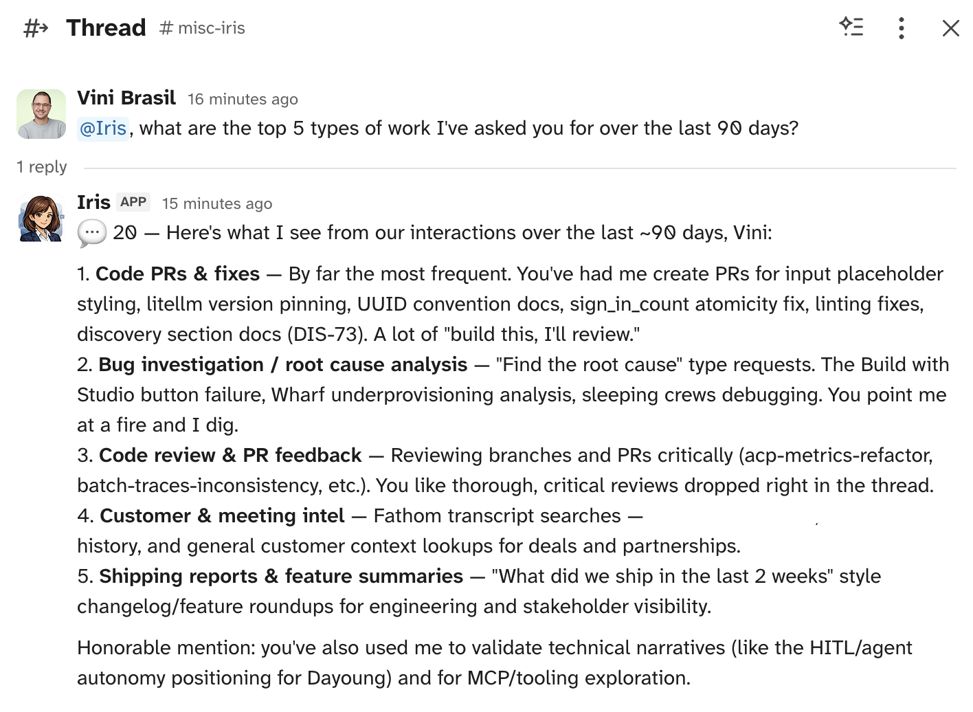 The top five types of work I handed Iris